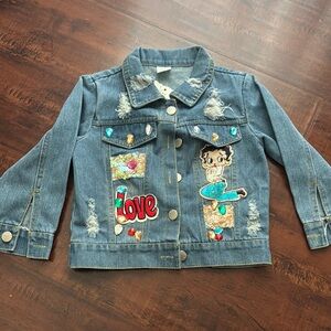 Kids distressed Denim Jacket with Betty Boop Cartoon Patches